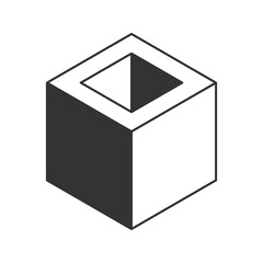 Cube logo, geometric vector design. Black and white Box logotype company, trendy techno emblem in isometric 3D style.