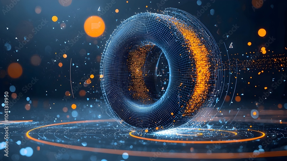 Fototapete glowing mesh outlines of gymnastic rings in a dynamic energetic display of movement and motion the a