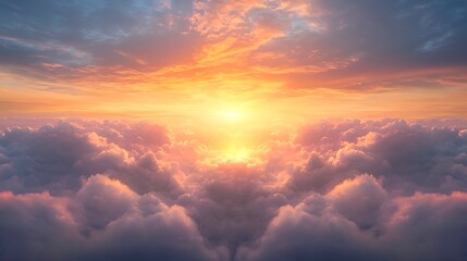 Obraz premium Breathtaking sunrise over the clouds a stunning display of nature's beauty in vibrant colors and soft light