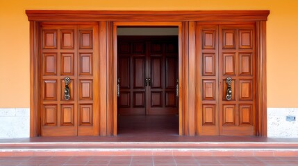 Majestic Wooden Double Doors with Decorative Handles Marking the Entrance of a Stately Historic Manor or Estate