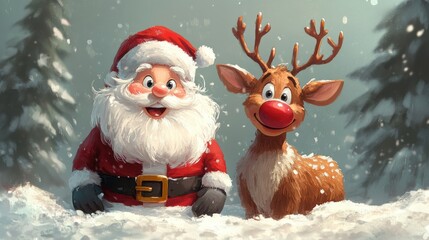 Christmas Reindeer and Santa: Fun and Happy Cartoon Characters