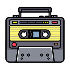 Naklejka premium Retro Echoes: A Vibrant 80s Cartoon Cassette Tape Illustration. This playful design captures the nostalgic essence of classic music and the whimsical spirit of the era.