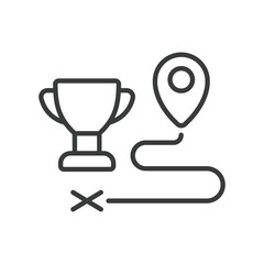 Way to Win, in line design, green. Success, achievement, victory, goal, strategy, winner, champion on white background vector. Way to Win editable stroke icon