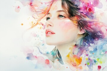 Dreamy Watercolor Portrait of a Young Woman