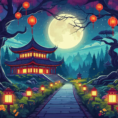 Fototapeta premium japanese garden at night