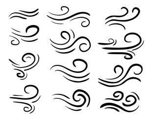 vector set hand drawn wind line art cartoon doodle