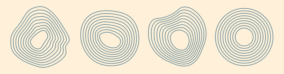 Doodle lines circular scribble rings decoration vector simple minimal graphic illustration set, abstract scrawl circle blobs strokes as tree trunk cut curve forms, modern elements shapes trendy image  © vladwel