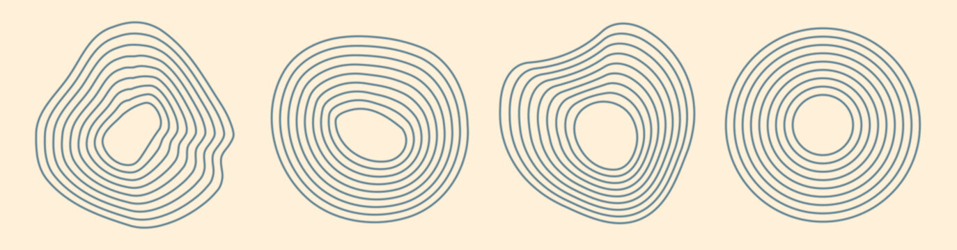 Doodle lines circular scribble rings decoration vector simple minimal graphic illustration set, abstract scrawl circle blobs strokes as tree trunk cut curve forms, modern elements shapes trendy image
