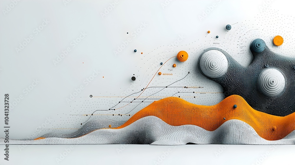 Fototapete mesh patterns and geometric shapes forming rising temperature graphs and data visualizations to symb