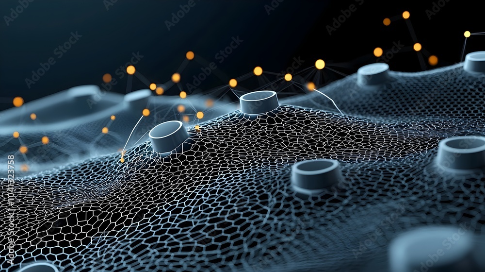 Poster mesh patterns depicting digital data breaches to raise awareness and concerns about privacy and cybe