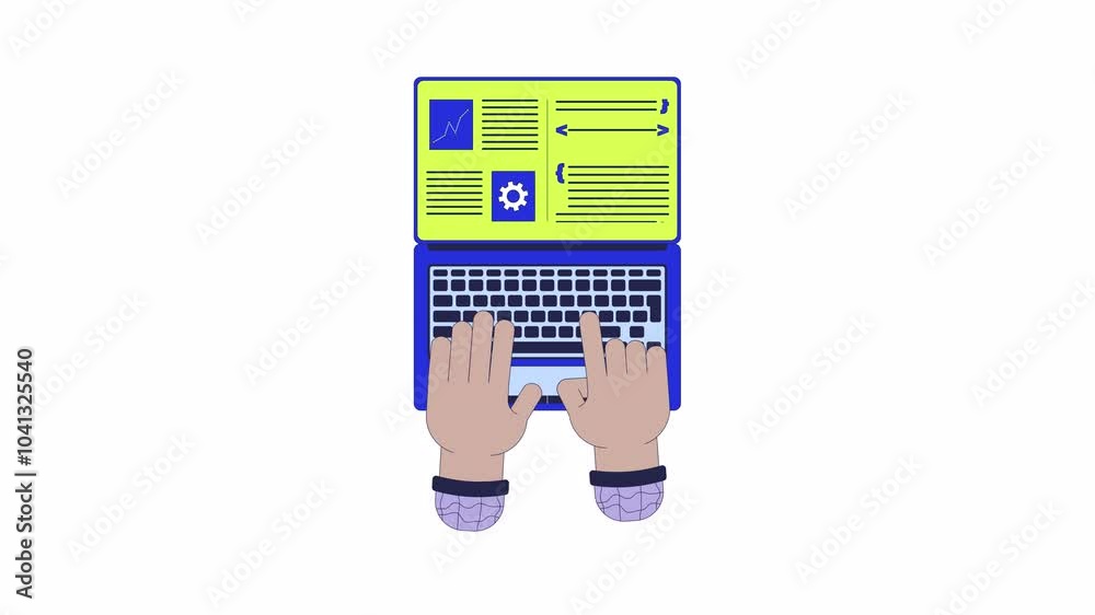 Aufkleber split screen laptop for programmer productivity 2d animation. coding 4k video motion graphic. softwa