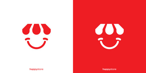 Happy Store Logo. Store and Smile with Minimalist Style. Happy Shop Logo, Icon, Symbol, Vector, Design Inspiration.