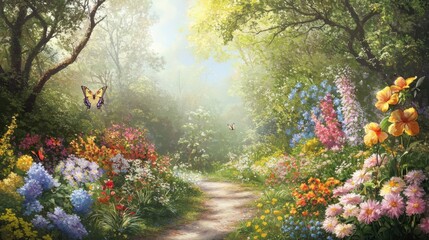 Secret Garden Haven: A Tranquil Pathway of Blooms and Greenery