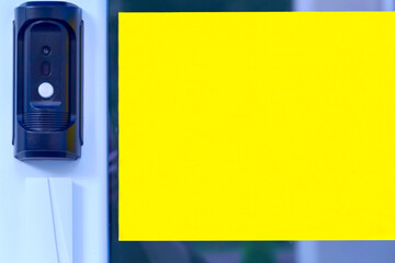 Entry button for call, video communication. Yellow plate for text