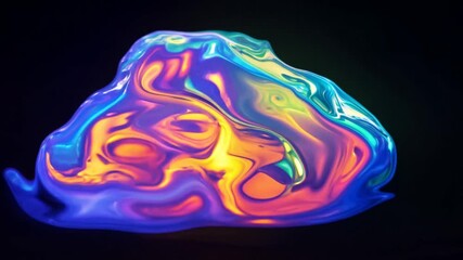 Abstract morphing circle oil blob wallpaper. Illuminated shape. Black background and colourful glowing. Towards Camera. 4K Video - Powered by Adobe