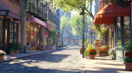Fototapeta premium Charming Street Scene with Vibrant Flower Pots