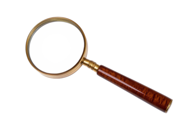 High-Quality PNG of Old antique mahogany and gold magnifying glass isolated cutout on transparent Isolated on White Background – High Resolution