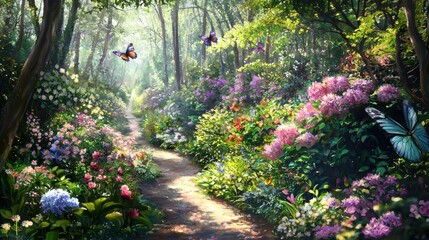 Secret Garden Haven: A Tranquil Pathway of Blooms and Greenery