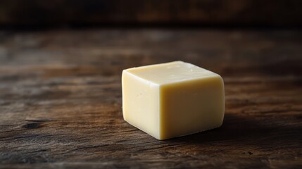 Block of Cheese on Wooden Surface