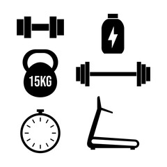 Vector set of fitness equipment icons.