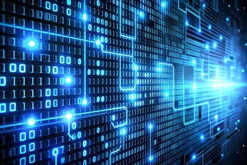 Fototapeta premium Glowing Blue Binary Code in Dark Digital Interface