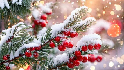 A red tree branch covered in snow - Powered by Adobe