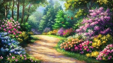 Secret Garden Haven: A Tranquil Pathway of Blooms and Greenery