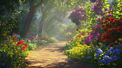 Secret Garden Haven: A Tranquil Pathway of Blooms and Greenery