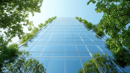 Modern skyscraper surrounded by greenery