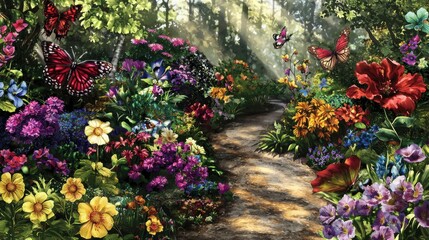 Secret Garden Haven: A Tranquil Pathway of Blooms and Greenery