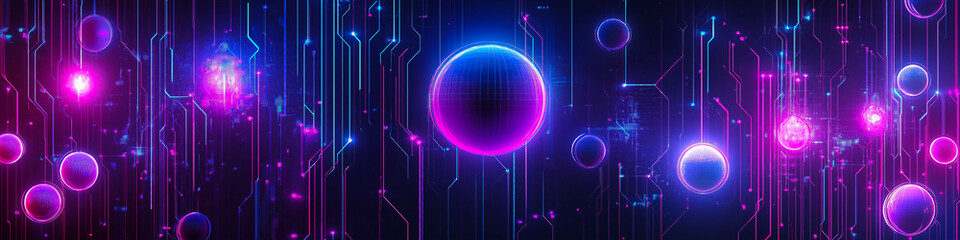 Fototapeta premium Minimalist cyberpunk background, flat design with deep purple and electric blue hues, thin neon lines, sci-fi atmosphere