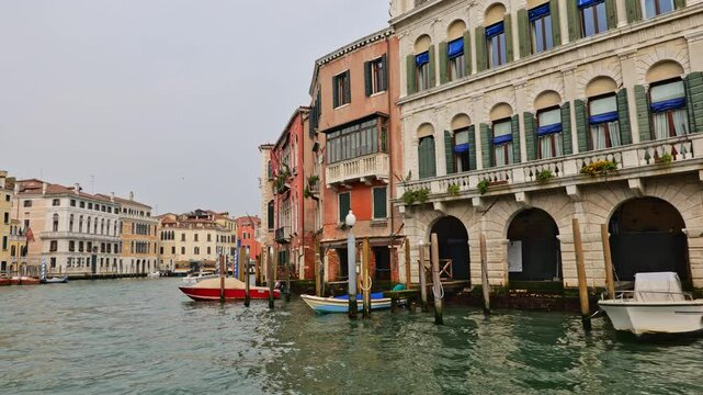 Boat ride along the Grand Canal in city of Venice, Italy.