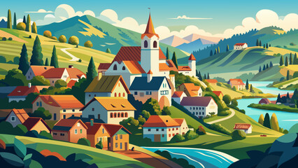 Naklejka premium panorama of a beautiful german village in a valley