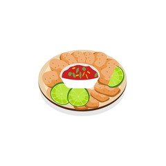 An illustration of Tod Mun Pla, a typical Thai dish of savory fried fish cakes, served with sweet chili sauce.