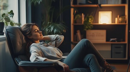 Obraz premium Beautiful young woman resting at home. 