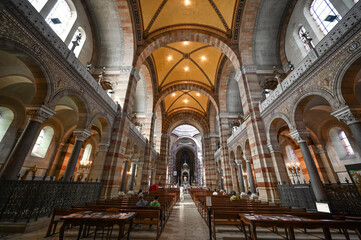 Fototapeta premium Marseille, France - March 25, 2024: View of the Cathedral Sainte-Marie-Majeure de Marseille or de la Major is a Roman Catholic cathedral, and a national monument of France, High quality photo