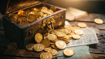 Treasure Chest Overflowing with Gold Coins