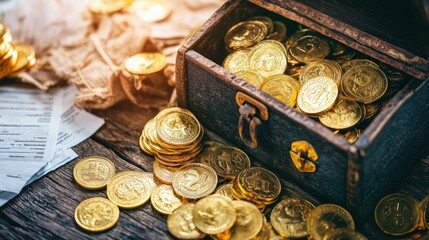 Treasure Chest Overflowing with Gold Coins