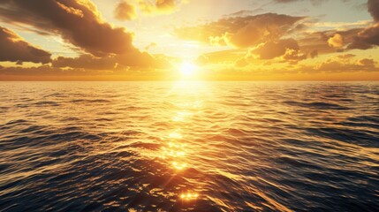 Golden Sunset Glow Over Ocean Waters
