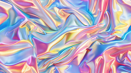 Holographic foil textures, iridescent and shimmering in futuristic, vibrant colors. Pattern 