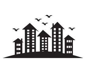 Fototapeta premium Buildings icon with Transparent Background. Silhouette architecture city buildings. House icon