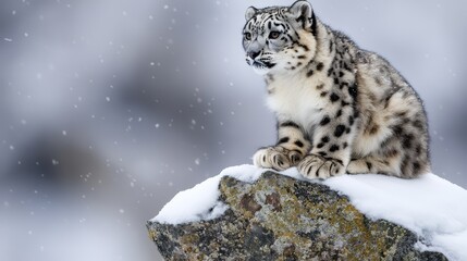 Obraz premium Snow Leopard in Winter Landscape