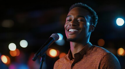 Obraz premium Happy Singer Performing on Stage