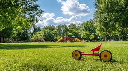 Colorful Playground with Red Toy in Sunny Park Setting