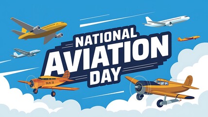 National Aviation Day Illustration with Planes in the Sky