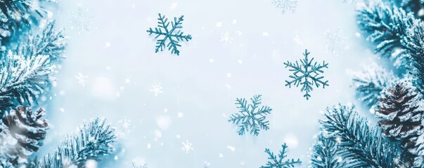 Frosty Watercolor Border: Snowflakes & Soft Icy Blue Tones Create Perfect Center Space for Your Text