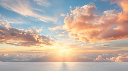 Fototapeta premium Breathtaking sunrise over a calm horizon with beautiful clouds reflecting warm light and serenity in nature's splendor