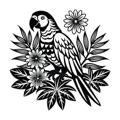 a vibrant parrot perched on a branch vector illustrator