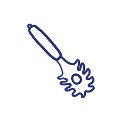 Spaghetti spoon. Kitchenware sketch. Doodle line vector kitchen utensil and tool. Cutlery illustration