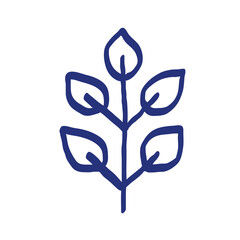 Leaf sketch. Hand drawn vector leaves illustration. Blue pen or marker drawing. Primitive kids picture